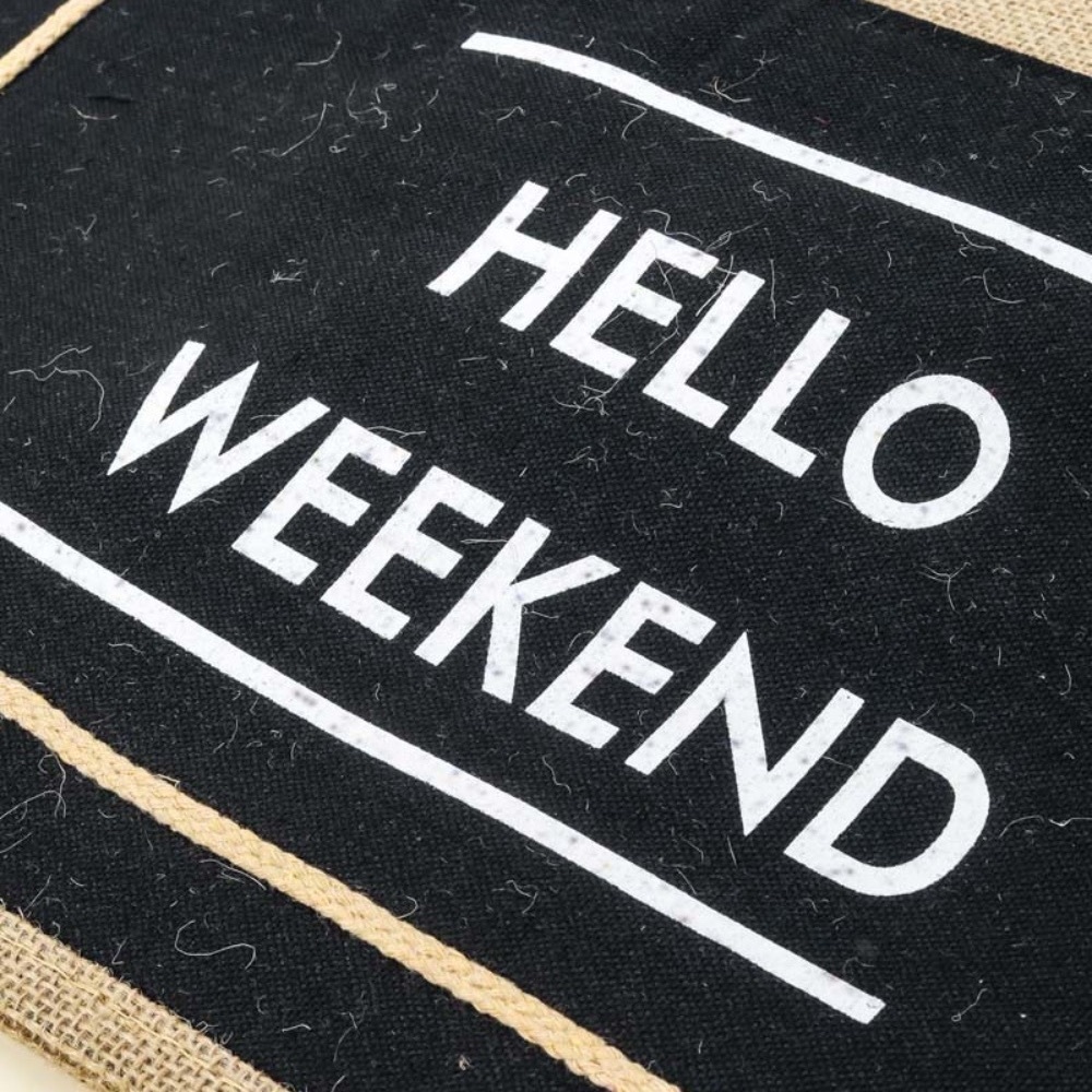 Fame Hello Weekend Burlap Tote Bag - Picture 4 of 8